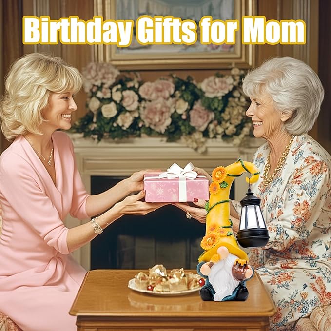 twinbling Mom Birthday Gifts-Garden Gnome Statue with Solar Lights Large Garden Sculptures Funny Triple Gnome Outdoor Patio Lawn Yard Garden Decor Gifts for Women Mom 12 in Spring Gnomes Outdoor