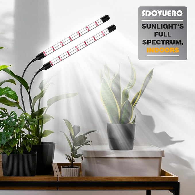 SDOVUERC V-Shape Grow Lights for Indoor Plants Full Spectrum, 2 Heads LED Plant Lamps with Clips and 5 Dimmable Level and 6/12/18H Timer for Plant Growing(Pack 2)
