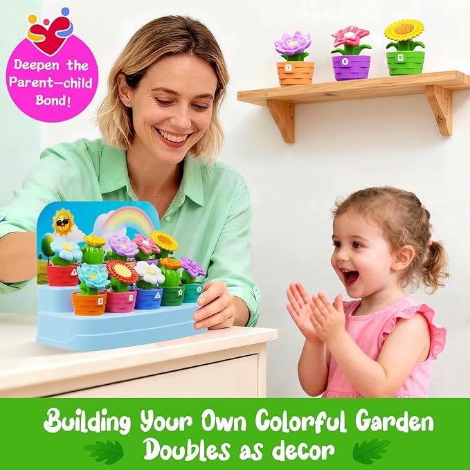 Montessori Flowers Garden Toy for Toddlers, Gardening Set with Watering Can, Shovel, Rake, Shape & Color Sensory Toys, Educational Preschool Learning Toys, Gifts for Baby Girls Boys Ages 1 2 3 4