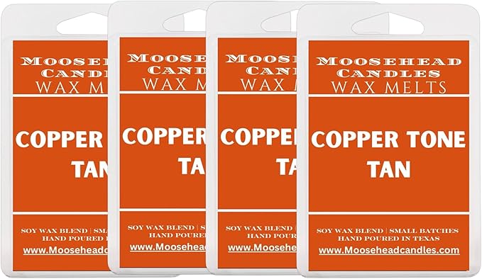 Moosehead candles Copper-Tone Glow Wax Melts – 4 Pack Suntan Lotion Scented Wax Melts – Summer Beach Fragrance, Soy Wax, Handmade, Long-Lasting, Pet Safe, 6 Cubes Per Tray
