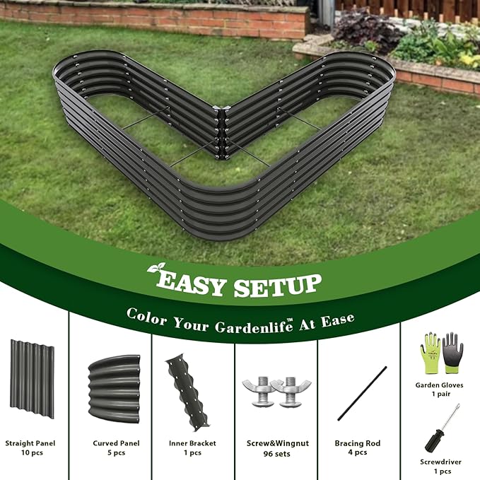 A ANLEOLIFE 6 Set Heart-Shaped Galvanized Raised Garden Beds Outdoor,81x81x18in Large Metal Planter Box for Planting Vegetables Flowers Herb, Anti-Rust & Easy-Setup, Quartz Grey