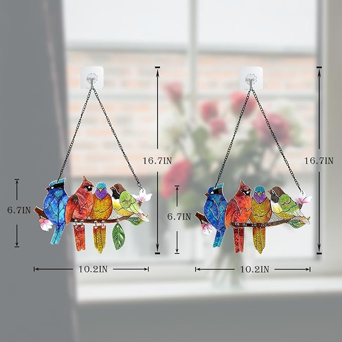 DASTOLL 2 Pack Stained Glass Window Hanging - Hummingbird Decorations Suncatcher Hand-Painted Double Sided Birds on A Branch Sun Catcher for Window Home Decor Gifts for Mom,Bird Lovers
