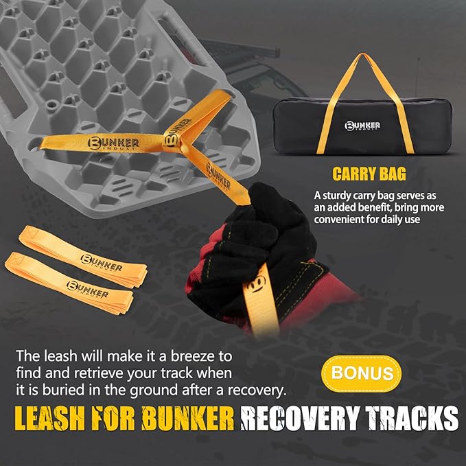BUNKER INDUST Off-road Traction Boards with Jack Base,Pair Recovery Track 4X4 Jeep Truck Emergency Tire Traction Mat with Bag -Sand, Mud, Snow Tracks Grey Traction Pad (Gen 7th)