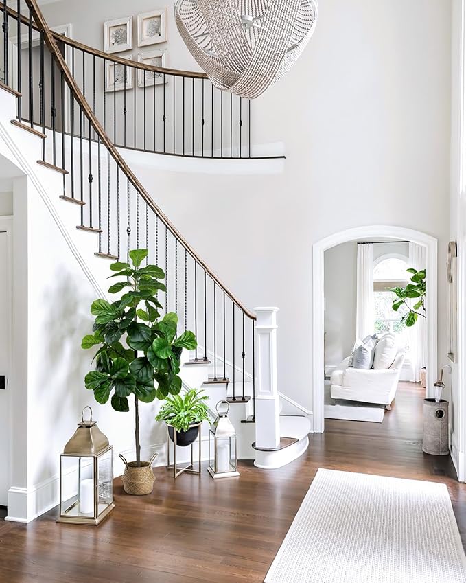 Artificial Fiddle Leaf Fig Tree 6FT - Large Fake Tree with White Planter&Basket, Tall Faux Ficus Lyrata Tree Floor Plants for Indoor Home Decor Office Living Room Housewarming Gift, 1Pack