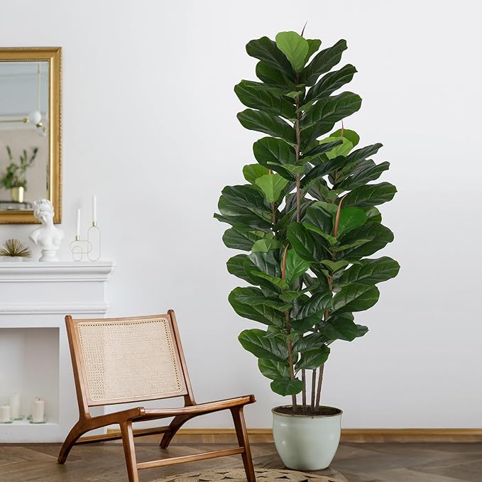 Yepdin Faux Fiddle Leaf Fig Tree 6 FT - Artificial Ficus Tree with Tall Artificial Plants Large 69 Fiddle Leaves - Lifelike Fake Trees for Home Decor Living Room Indoor Outdoor