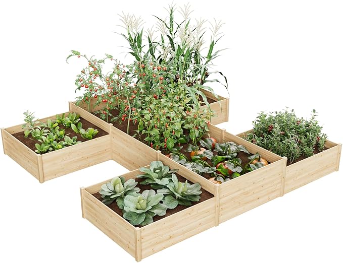 SPECRAFT H-Shaped Raised Garden Bed, 12x12x2 ft, Double-Layer Wooden Planter Box for Outdoor Patio Garden,180 cu. ft Capacity