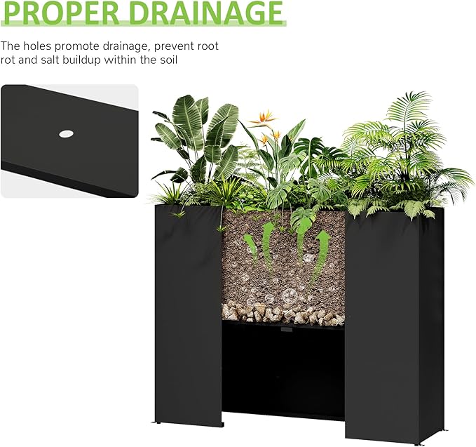 LAHAAP Set of 2 Outdoor Planters 38"W x 10.2"D x 30"H- Tall Rectangular Planters for Outdoor Patio/Porch, All-Weather with Anti-dumping Kit, Durable Galvanized Steel, Modern Design for Plants, Flower