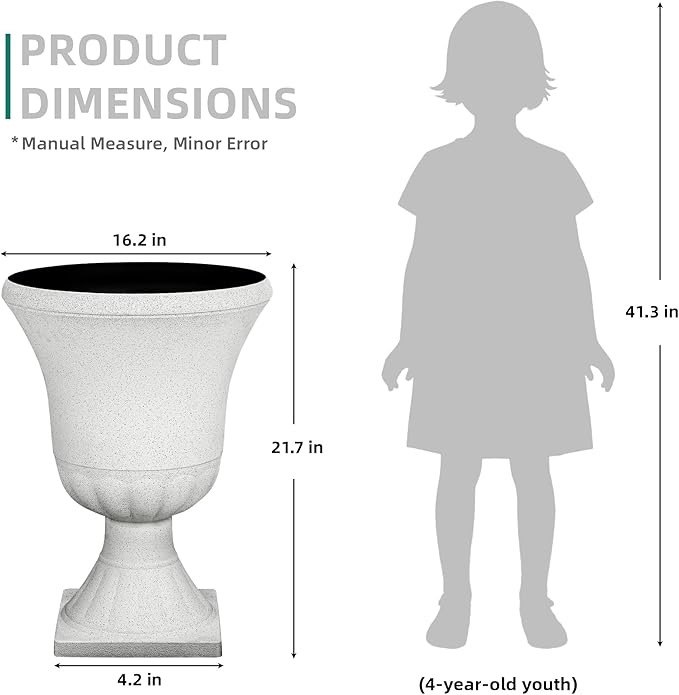 Ultym 22" H Urn Tall Planters, 2-Pack Large Flower Pots for Indoor Outdoor Use, Elegant White Terrazzo Weather-Resistant Pot Containers for Garden Patio Yard Balcony Entryway or Home Décor, KD Base