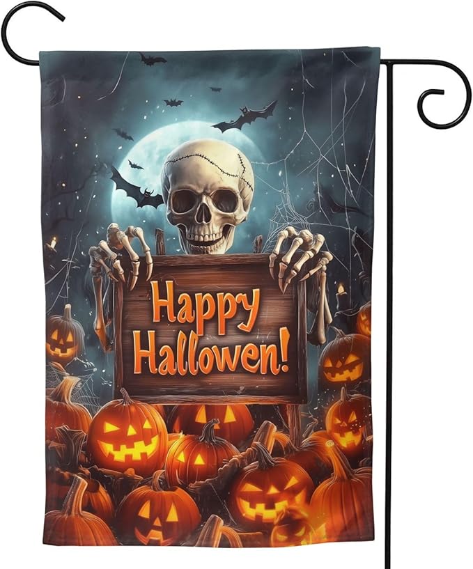 Halloween Skull Garden Flag Vertical Double Sided Outdoor Yard Flags 12.5x18 Inch Burlap Banners for House Lawn