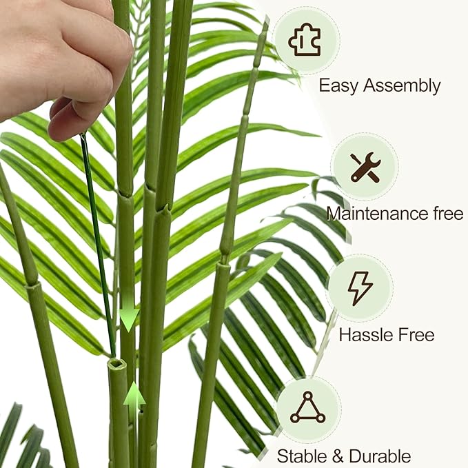 Artificial Palm Tree 4ft Tall Fake Indoor Decor with 13 Trunks and Real Bark Design Faux Tropical Areca Silk Floor Plant in Pot for Home Office Living Room Bedroom 1pcs