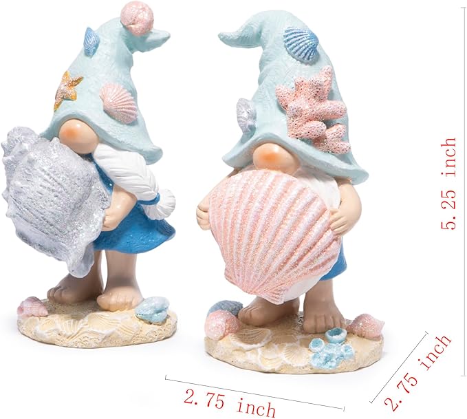 Hodao Ocean Elf Figurines with Seashell & Conch – Coastal Nautical Beach Elf Decor for Coastal Living Room, Ocean Themed Home Tabletop Decoration, Gift for Retirees & Ocean Enthusiasts (Blue-Grey)