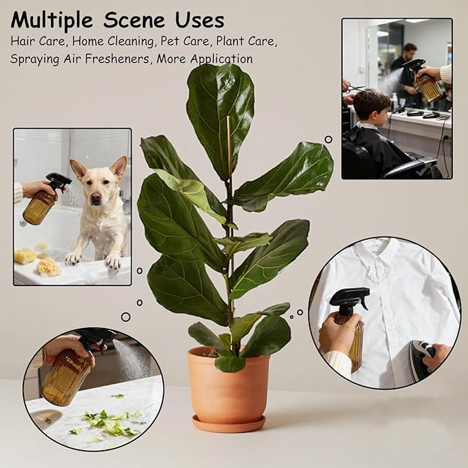 Glass Plant Mister Bottle, 13.5oz Refillable Water Spray Bottle with Adjustable Mist Nozzle for Indoor Flowers, Outdoor Gardening, Cleaning, Hair and Pets Care (Brown)