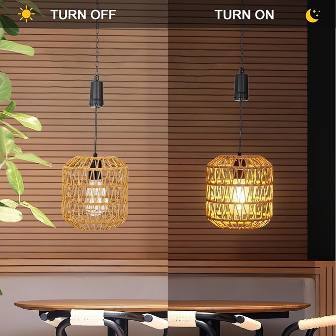 Livinlarge Battery Operated Hanging Pendant Ligh,Battery Outdoor Chandelier,Rattan Light with Warm White Bulb,4*AA Battery Powered for Gazebo Backyard Pergola Porch Patio Outdoor Indoor Decor