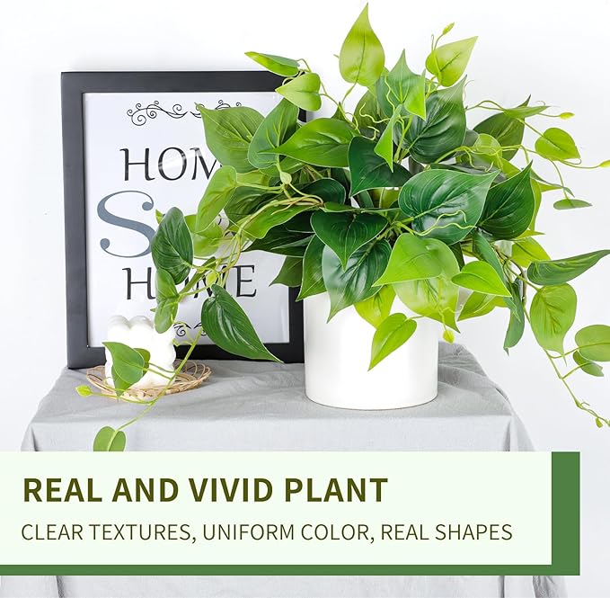 JPSOR Faux Plants Indoor, Pothos Small Fake Plants for Home Decor Indoor Fake Potted Plant Artificial Plants for Living Room Shelf Home Office Decor(White Ceramic Pot)