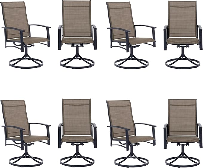 Patio Swivel Chairs Set of 8, All-Weather Metal Outdoor Dining Set with Breathable Mesh Seat, Lightweight Mocha Swivel Bistro Chairs for Garden, Deck, Porch - Cool & Comfortable Relaxation