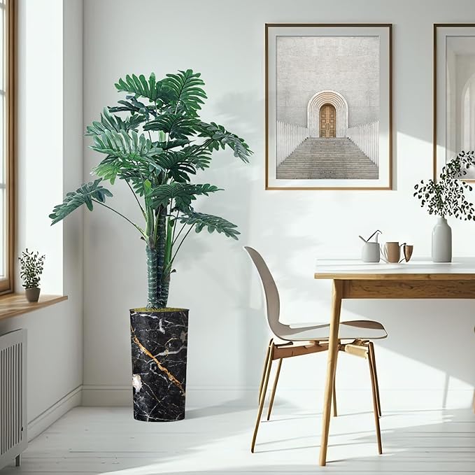 Artificial Tree in Modern Granite Effect Planter, Fake Philodendron Tree Silk Trees for Indoor and Outdoor Home Decoration - 70" Overall Tall (Plant Pot Plus Tree)