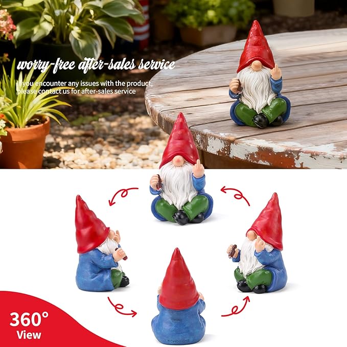 Middle Finger Gnome Statue 6.3in, Naughty Garden Gnomes Yard Lawn Decoration Funny Smoking Gnome Statue Indoor Outdoor Home Decor - Birthday Christmas Gag Gift