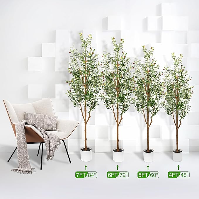 6FT Artificial Olive Tree - Indoor Tall Faux Olive Trees with Planter&Basket, Large Fake Olive Silk Tree Realistic Olive Plants with Branches and Fruits for Home Decor Office Living Room