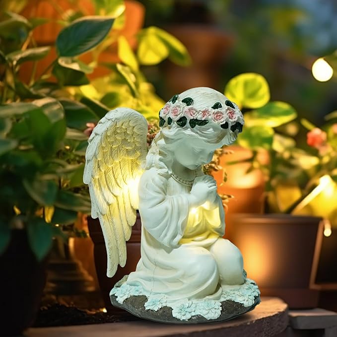 ArtCredit Solar Angel Garden Statues with LED Lights, Outdoor Decor for Patio Yard Balcony - Unique Housewarming Birthday Gifts for Women Mom Grandma