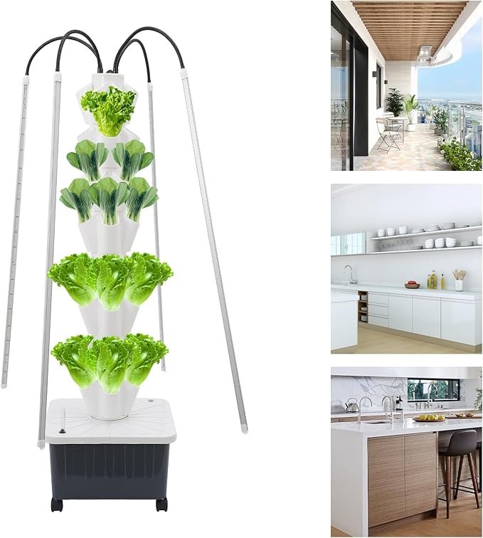 Hydroponics Growing System Kit,40 Pods Vertical Indoor Garden with LED Grow Light, Indoor Herb Garden with Wheels, Plant Germination Kit for Vegetable Fruit (8 Layer 40 pods)