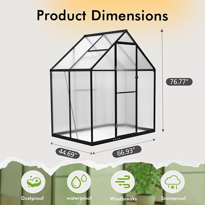 6×4FT Small Greenhouse, Walk in Green Houses for Outside and Garden Planting, Enhanced Aluminum Mini Greenhouse with Electronic Thermometers, Withstands Bad Weather to Protect Vegetable or Plants