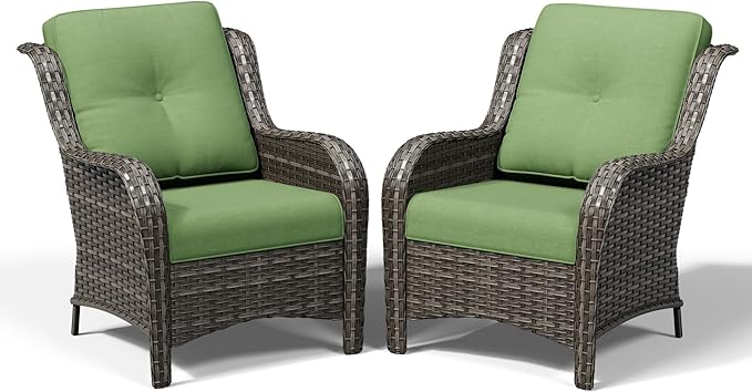 Joyside Patio Chairs Set of 2, Wicker Patio Furniture with High Back, Deep Seating, Wide Armrest, Thickened Cushions, Outdoor Rattan Furniture for Deck, Porch Use