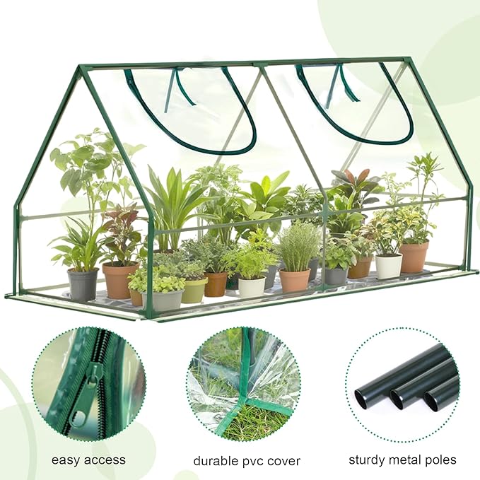 47x23x23 Mini Greenhouse, Portable Green House for Outside, Greenhouses Kit for Outdoor, Thicken PVC Cover (Clear Cover, 3.9x1.9x1.9 FT)