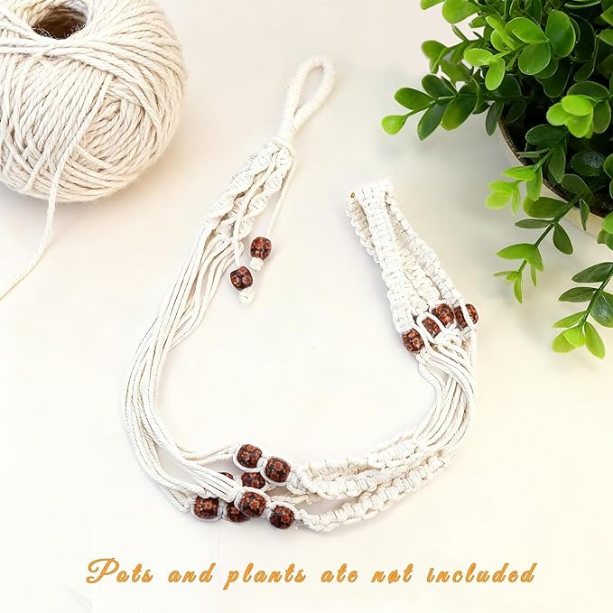 HOREAKHJ 35 Inch Macrame Plant Hanger, Large for up to 15 Inch Pot Extra Long Hanging Planter Holder Basket with Wood Beads for Indoor Outdoor Home Decor (Ivory, 1-Pack)