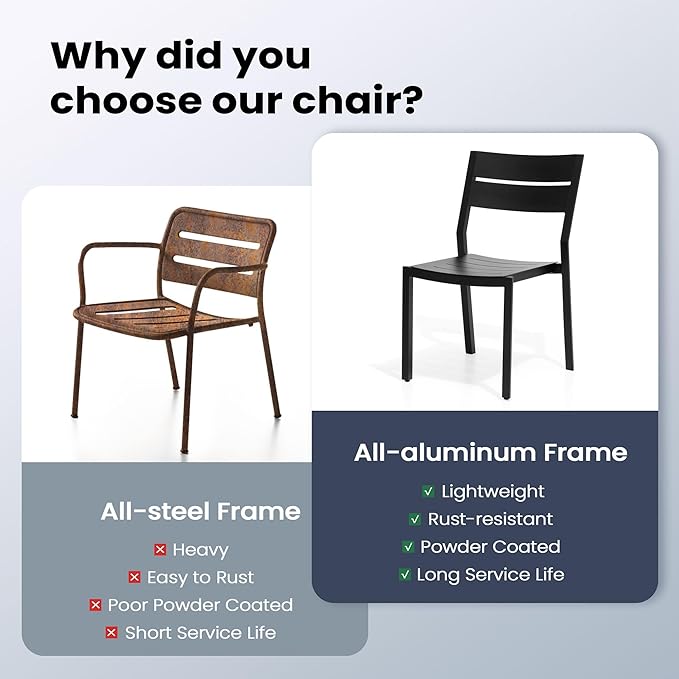 Pellebant Aluminum Stackable Patio Dining Chairs Set of 6, Black Outdoor Dining Chair with Armless, All Weather for Patio, Lawn, Garden
