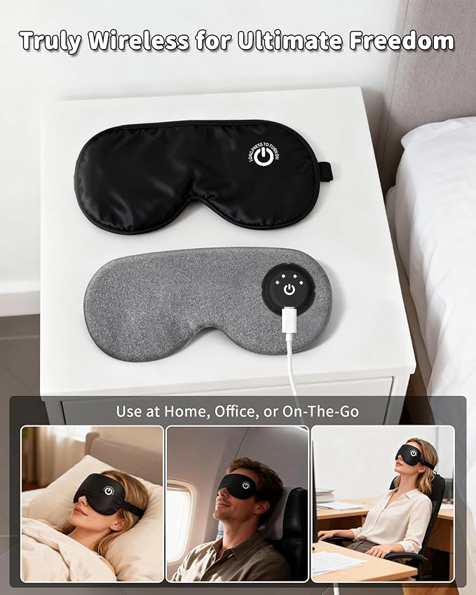 Heated Eye Mask FSA- HSA Eligible Cordless Pure Mulberry Silk Eye Mask for Dry Eyes Relief with 3 Adjustable Heat Settings,1500mAh Rechargeable & Washable Eye Cover for Travel Sleep Therapy