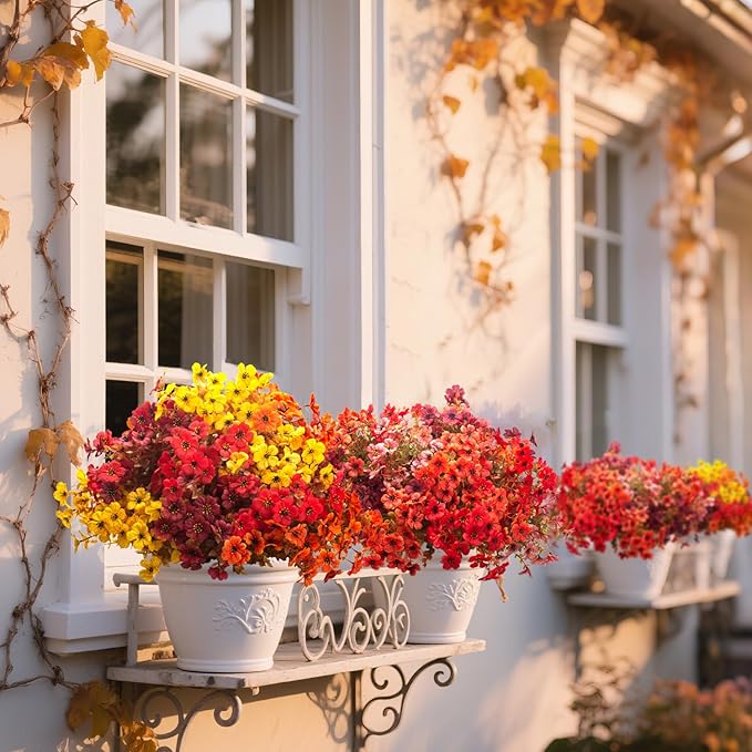AITISOR 16 Bundles Artificial Fall Flowers Outdoor UV Resistant, Faux Greenery for Hanging Planters & Window Box - No Fade Thanksgiving Christmas Decor, Garden Porch Wedding (Mixed Colors)