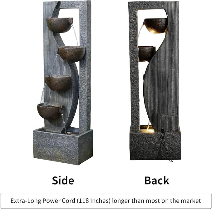 Outdoor Waterfall Fountain 5 Tier Tall Design 49.2 Inch Water Fountain with LED Lights and Pump Decorative Water Feature for Garden Patio Backyard