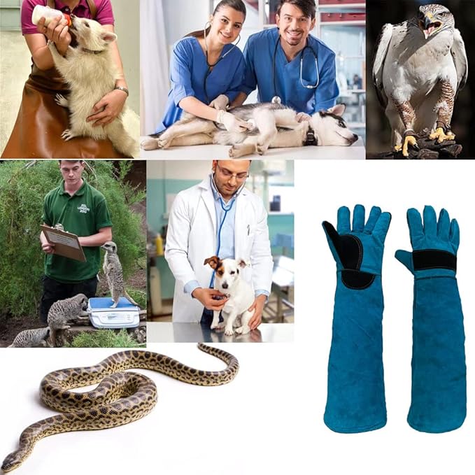 Animal Handing Gloves Bite Proof 23.7 Inch Kevlar Reinforced Multipurpose Pet Leather Glove Padding Dog,Cat Scratch,Bird Handling Falcon Gloves Grabbing,Reptile Squirrel Snake Bite