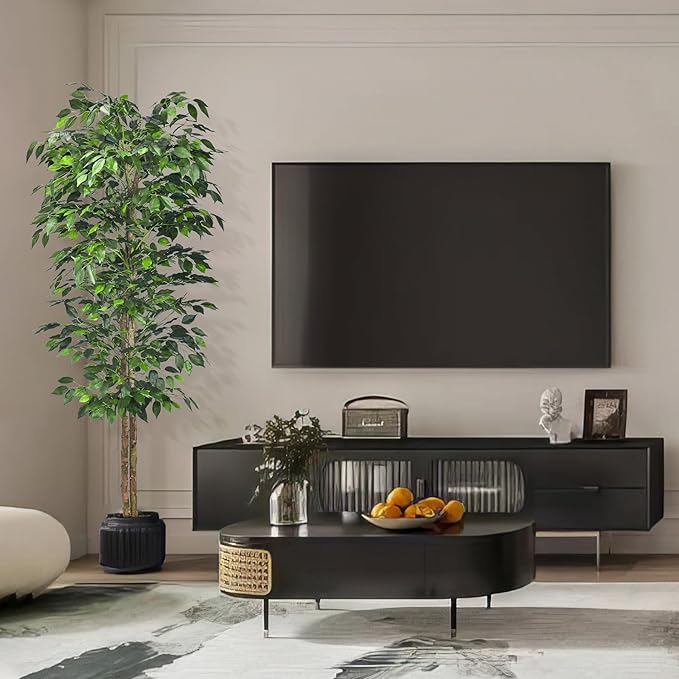 HAIHONG 2Packs 6FT Artificial Ficus Trees with Realistic Leaves and Natural Trunk, Faux Ficus Tree with Sturdy Plastic Nursery Pot, Fake Ficus Tree for Office Home Farmhouse for Indoor Outdoor Decor