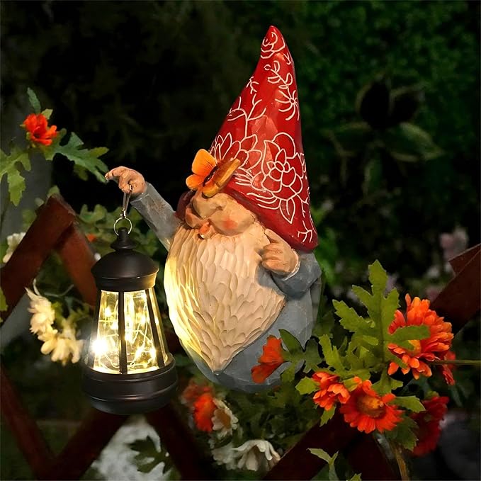 HONGLAND Gnomes Figurines Fence Hugger Solar Fence Lights Outdoor Hanging Decor Porch Tree Decorations Yard Ornaments Funny Gifts for Mom Women