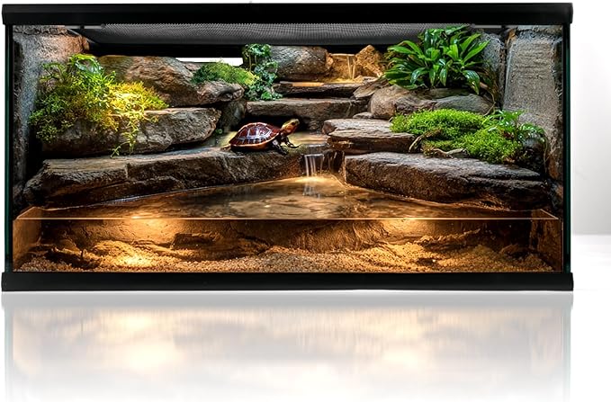 waazoorep Reptile Glass Tank 20"*12"*10" Pre-Assembled Terrarium for Turtle,Hermit Crab,Bearded Dragon,Gecko,Lizard,Snake,Spider,Fish,Tarantula Enclosure with Top Screen Ventilation and Openning Door