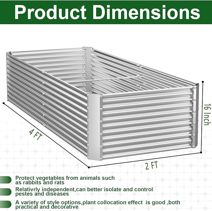 3 Pack Tall Raised Beds for Gardening, Corrugated Galvanized Steel Raised Garden Bed, Outdoor Metal Above Ground Garden Bed for Vegetables and Flowers-4x2FT(Rectangular)