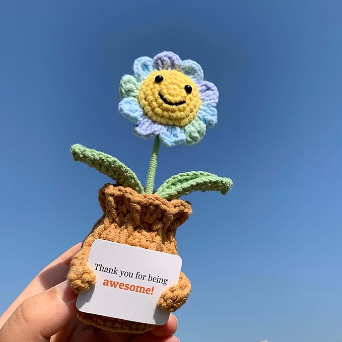 YOOJEE Thank You Crochet Gifts for Coworkers Sunflower Pot – Thank You for Being Awesome! Appreciation Gifts for Women Employee Nurse Secretary Positive Handmade Gift