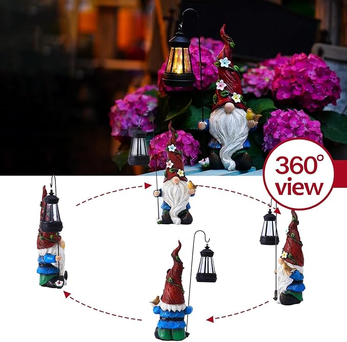 Christmas Gnomes Outdoor Statue with Solar Lights,Solar Garden Gnomes Decorations for Yard Patio Outside Gnome Garden Decor, Gnomes Gifts for Women Mom