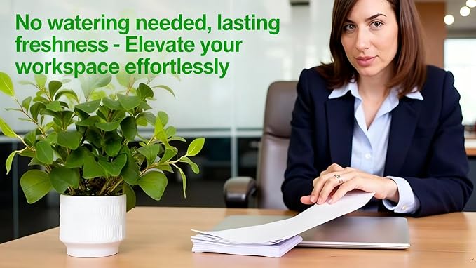 Ewtogift 19'' Artificial Ficus Plant in White Textured Ceramic Pot Realistic Faux Greenery with Lifelike Leaves Fake Plants for Indoor Home Office Bathroom Shelf Desk Tabletop Decor