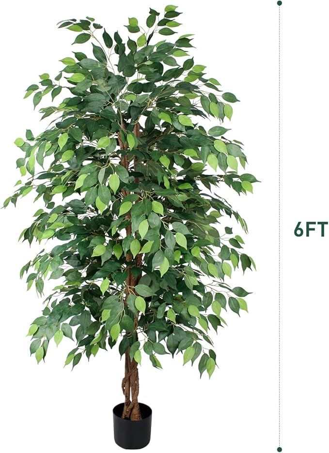 AQUGQ Ficus Tree Artificial 6ft, Tall Fake Tree with Realistic Leaves & Trunk, Artificial Tree for Home Office Living Room Decor Indoor Outdoor.