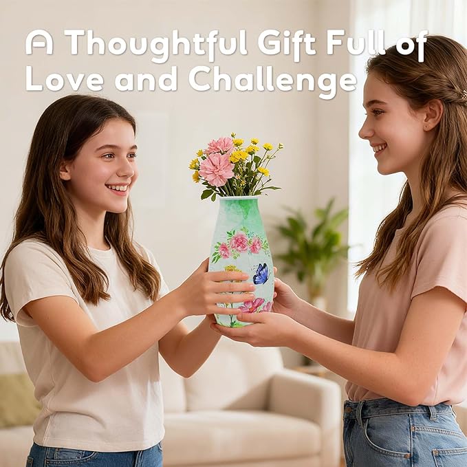 MYLARREN 3D Puzzle Vase for Adults & Kids, 152 Pcs 3D Puzzle Planter Vases for Flowers, Arts and Crafts for Kids 4-6, Adults, Girls, Cute Unique Flower Vases with Night Light(Butterfly)