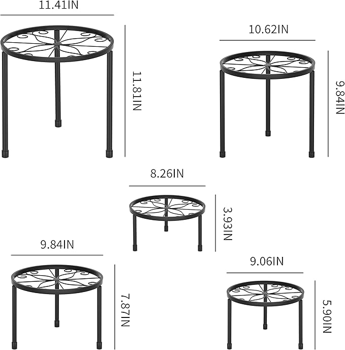 Linpla 5-Pack Decent Metal Plant Stands, Heavy Duty Flower Pot Stands for Multiple Plant, Anti-Rust Iron Plant Pot Shelf, Decoration Racks for Home Indoor and Outdoor (5 Pack Black)