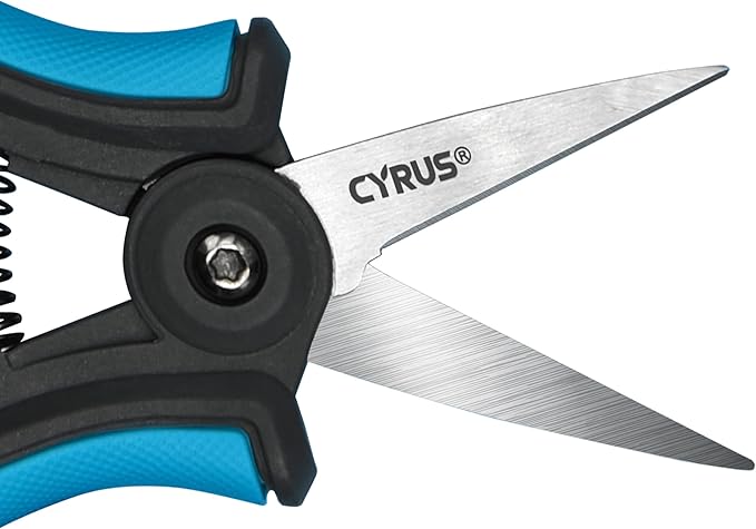 CYRUS 6”Garden Scissors Small Pruning Shears with Straight Blades,Hand Pruners for gardening,Micro-tip Floral Flower Shears Stainless Steel,Blue