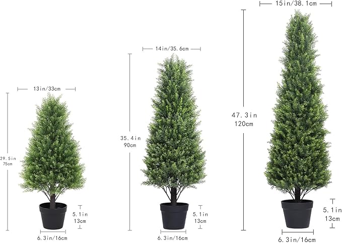 3ft Cedar Topiary Trees Artificial Outdoor Set of 2 Pack, Large Realistic Faux Plants Outdoor, UV Resistant Fake Evergreen Cone Bushes & Shrubs for Front Porch Outside Planter Christmas Decor 3 Foot