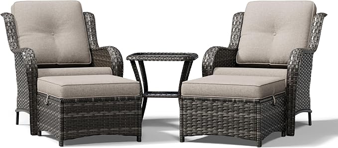 Joyside 5 Piece Wicker Patio Furniture Set, Rattan Patio Chairs with High Back, Deep Seating, Wide Armrest, Thickened Cushions, Outdoor Furniture for Deck, Porch Use