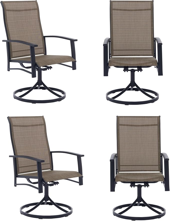 Patio Swivel Chairs Set of 4, All-Weather Metal Outdoor Dining Set with Breathable Mesh Seat, Lightweight Mocha Swivel Bistro Chairs for Garden, Deck, Porch - Cool & Comfortable Relaxation