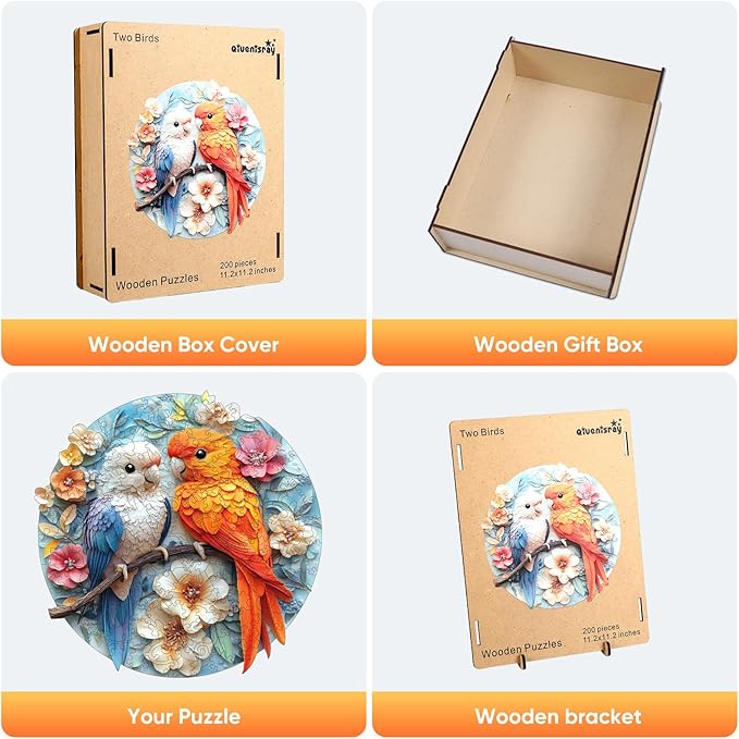 Qiuenisray Wooden Puzzles for Adults 500 Pieces, Parrots Flower Christmas Jigsaw Puzzles, Beautiful Puzzle, Royal Unique Shape Animal Adult Puzzles, Wood Gift for Family Game 16.5 x 16.9 in