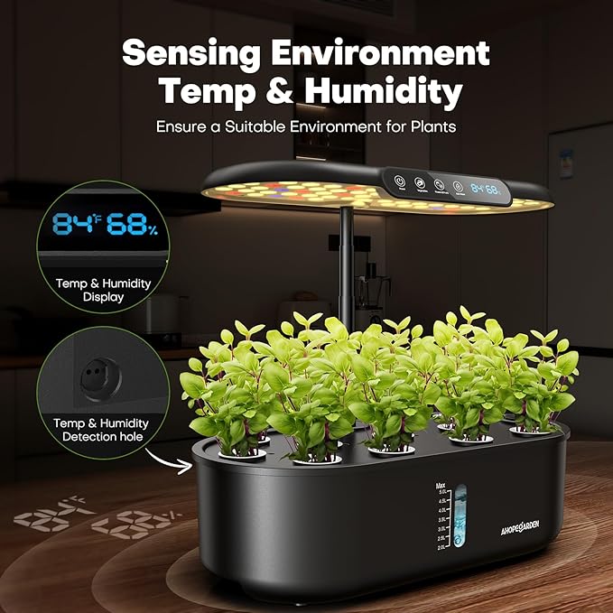 Ahopegarden Hydroponics Growing System kit: 12 Pods Indoor Herb Garden with Smart Environmental Detection - Full Spectrum LED Grow Light for Growing Vegetables,Herbs and Lettuce - Home Gardening