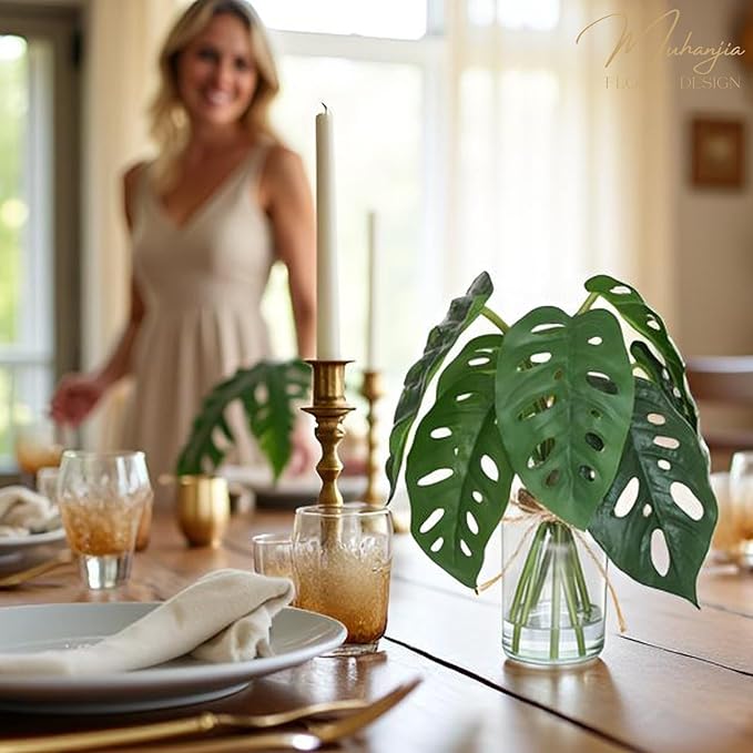 Muhanjia Artificial Flowers Turtle-Back, Alocasia Leaf, in Glass Vase with Faux Water,7Pcs Artificial Leaves Real Touch Latex Leaves for Centerpiece (1, Turtle-Back Leaf)